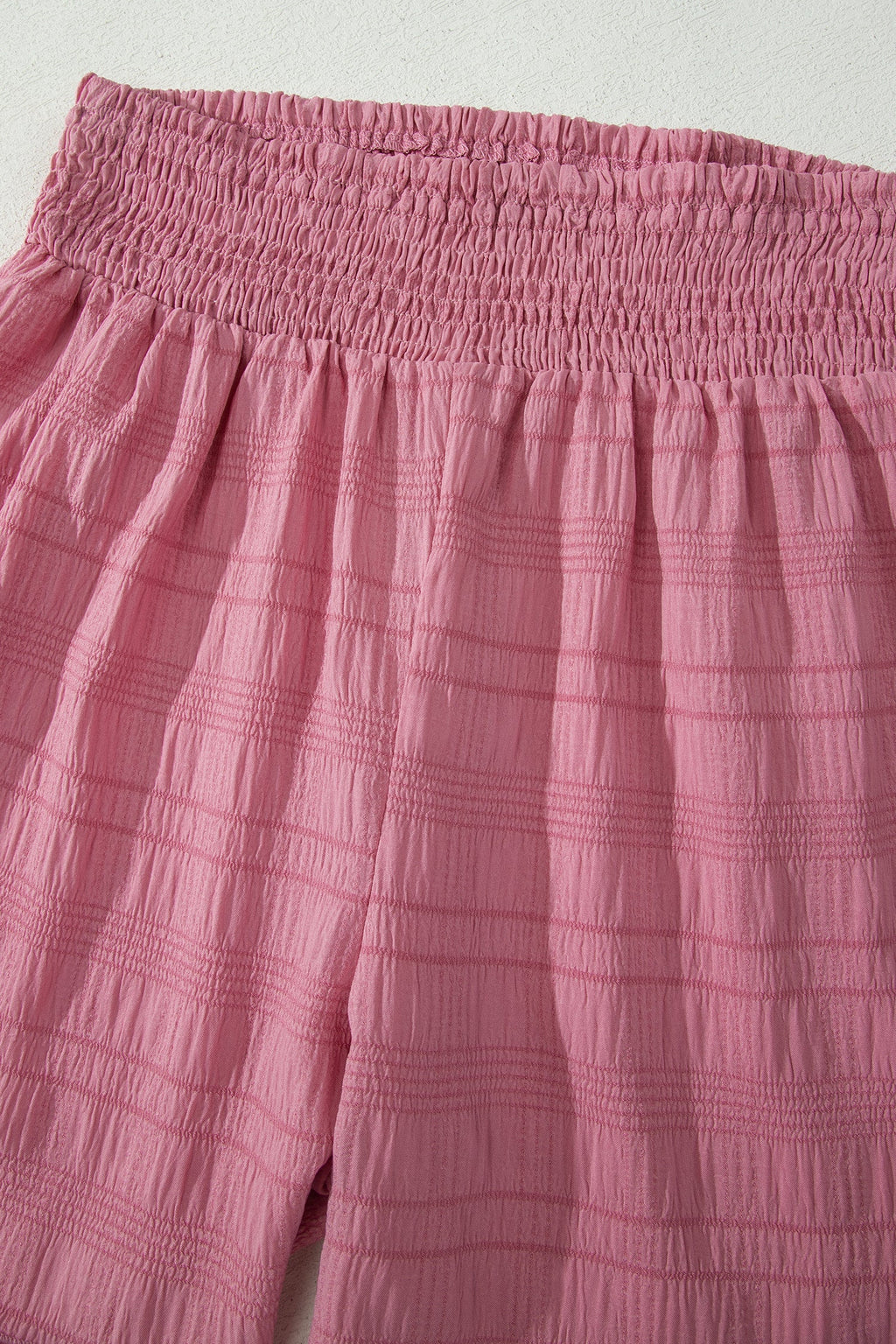 Peach Blossom Textured Square Neck Top and Shirred High Waist Shorts Set