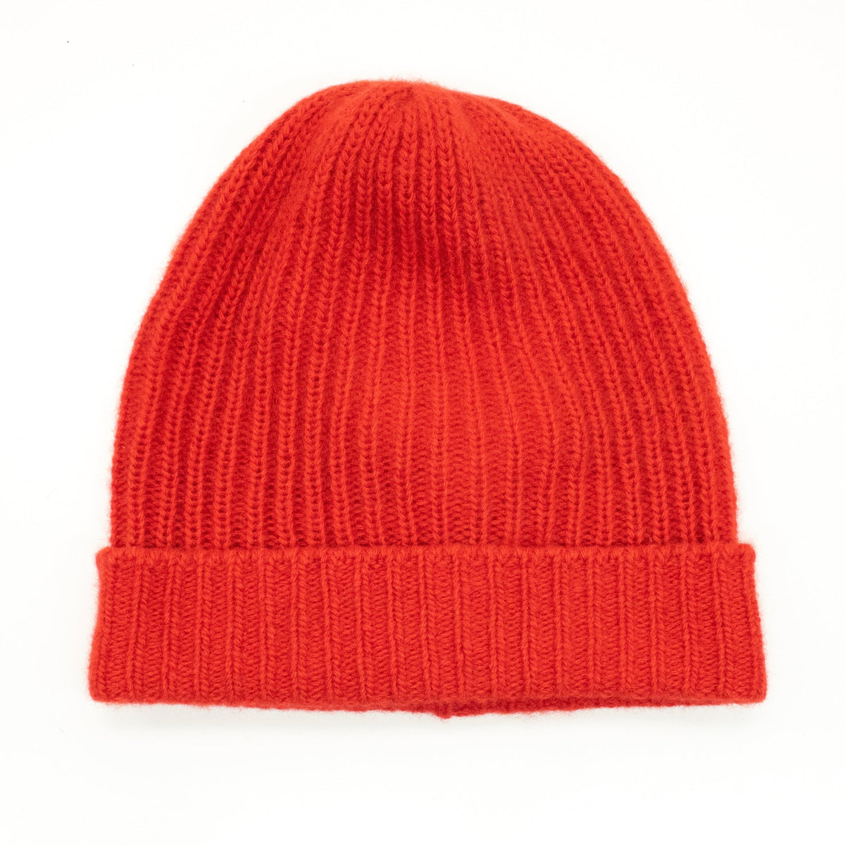 CASHMERE RIBBED HAT WITH FOLDED CUFF-FIRE RED