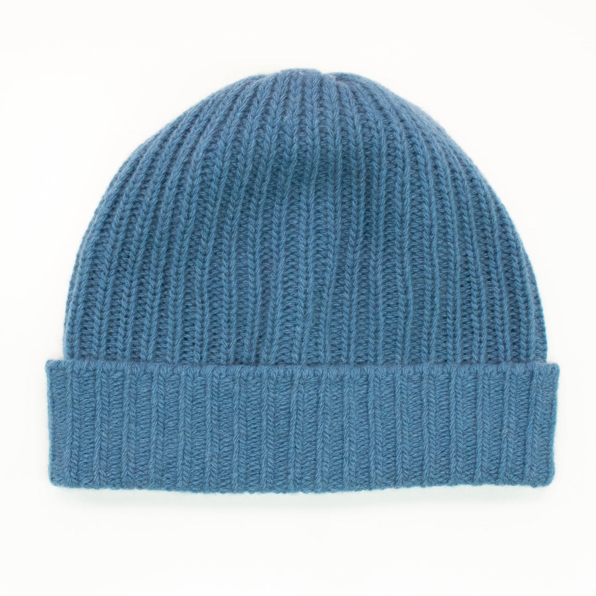 CASHMERE RIBBED HAT WITH FOLDED CUFF- PALACE BLUE