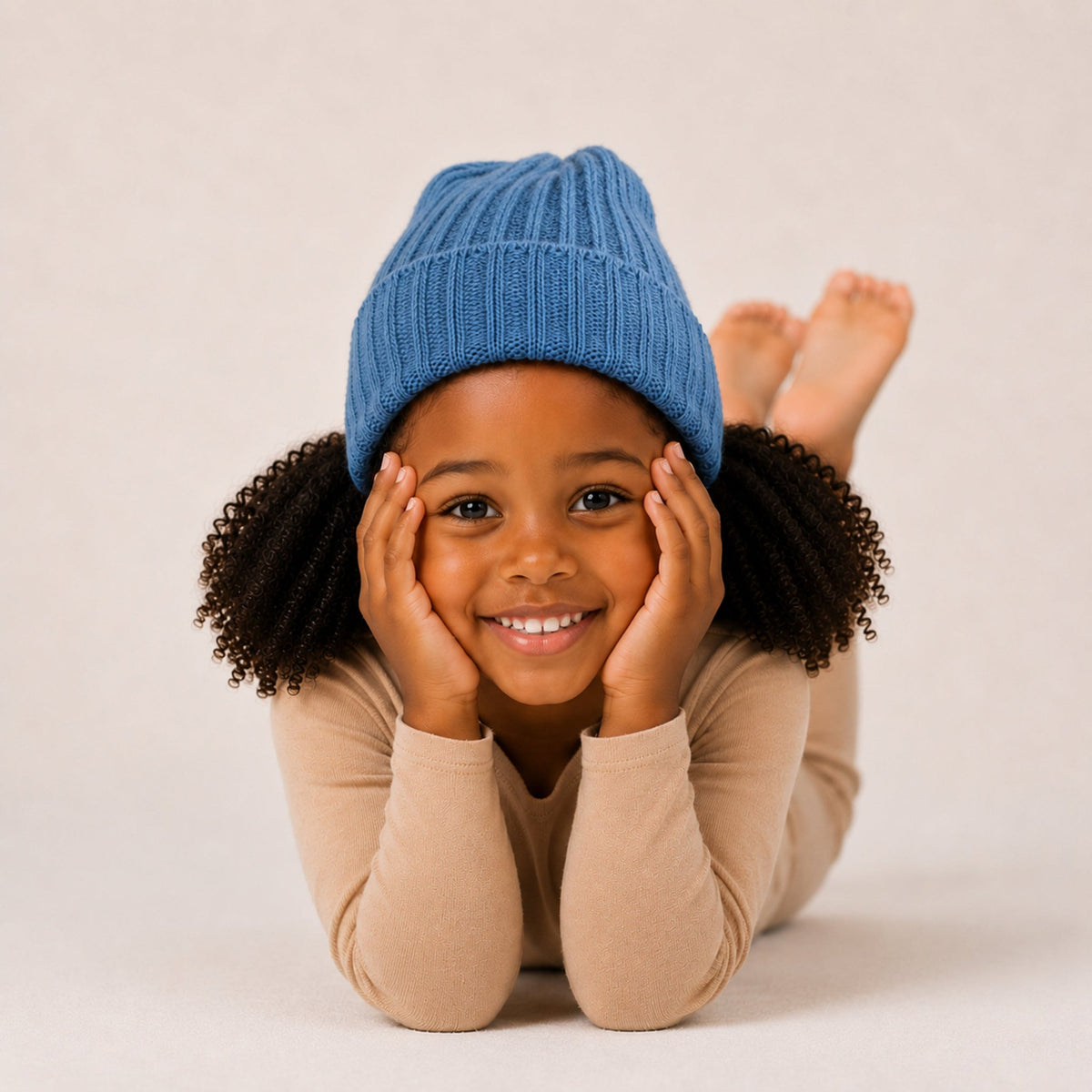 CASHMERE RIBBED HAT WITH FOLDED CUFF- PALACE BLUE