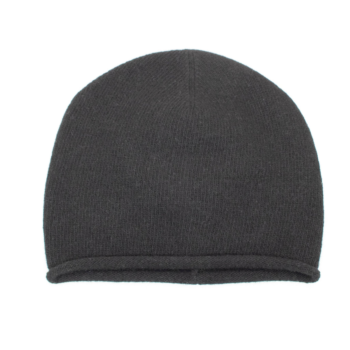 CASHMERE ROLLED CUFF HAT- BLACK