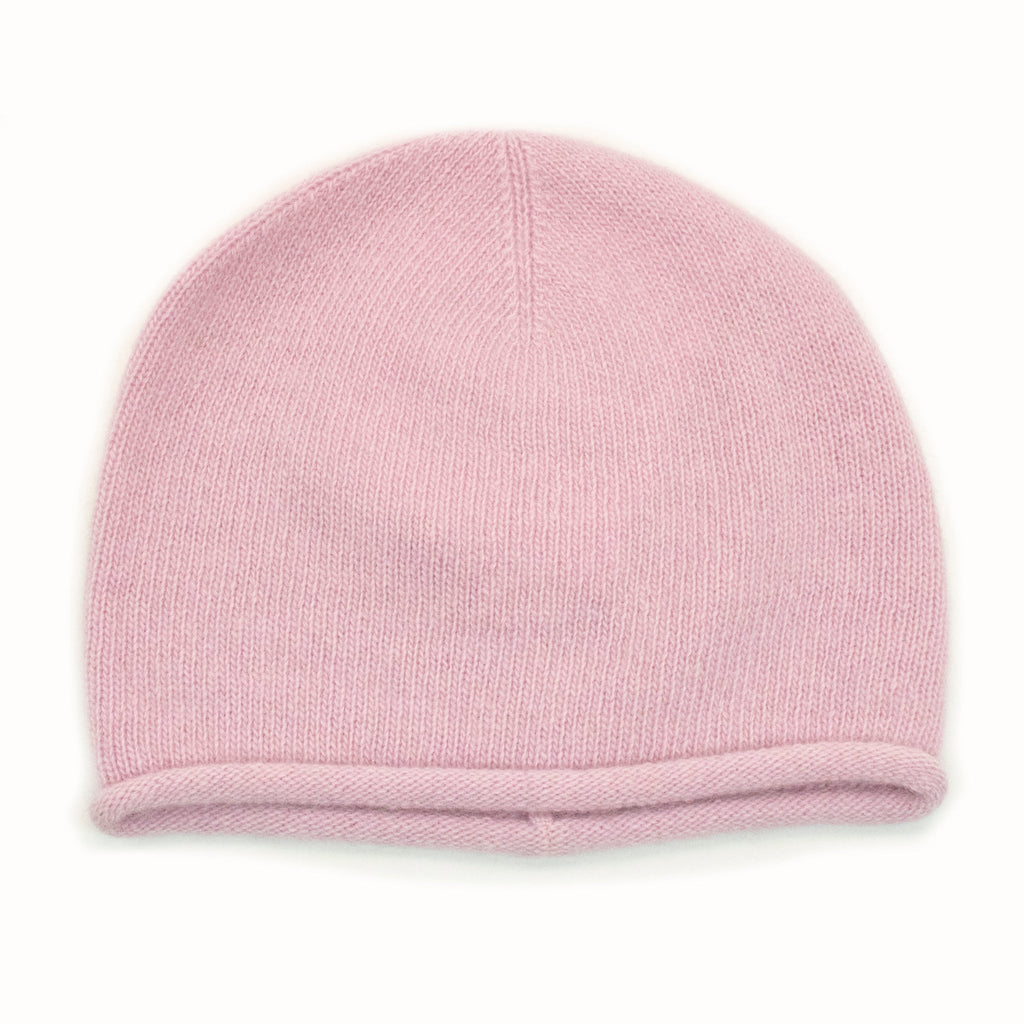 CASHMERE ROLLED CUFF HAT- DUSTY PINK