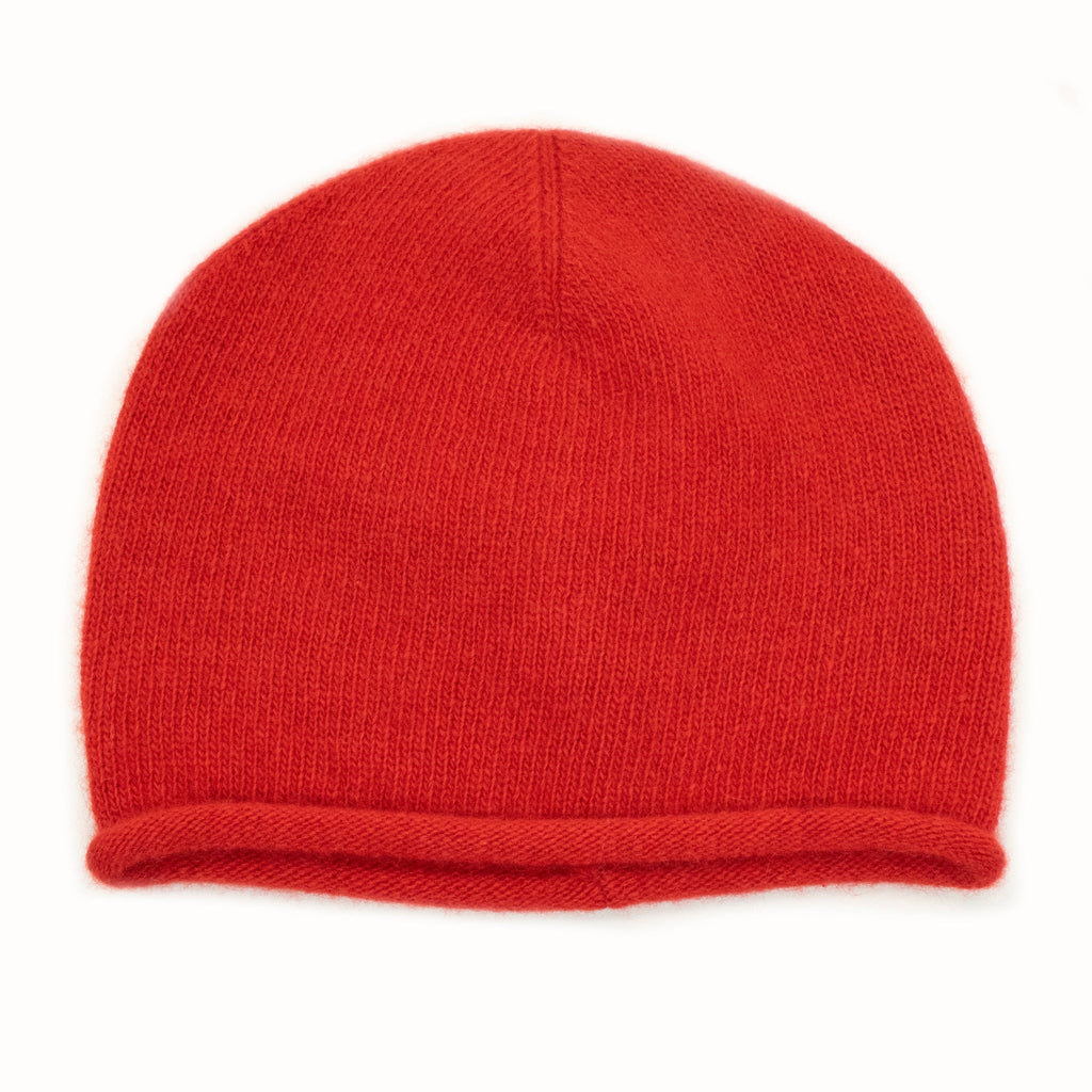 CASHMERE ROLLED CUFF HAT- FIRE RED