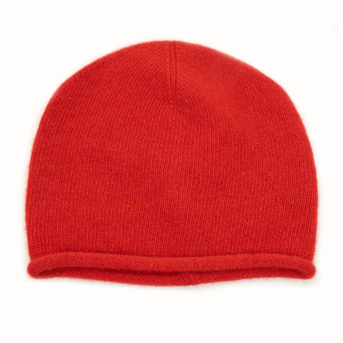 CASHMERE ROLLED CUFF HAT- FIRE RED