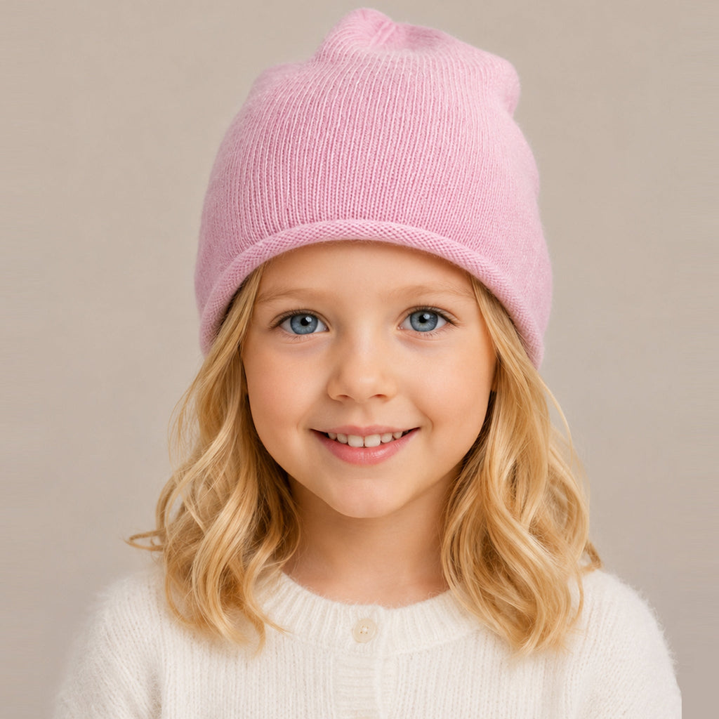 CASHMERE ROLLED CUFF HAT- DUSTY PINK