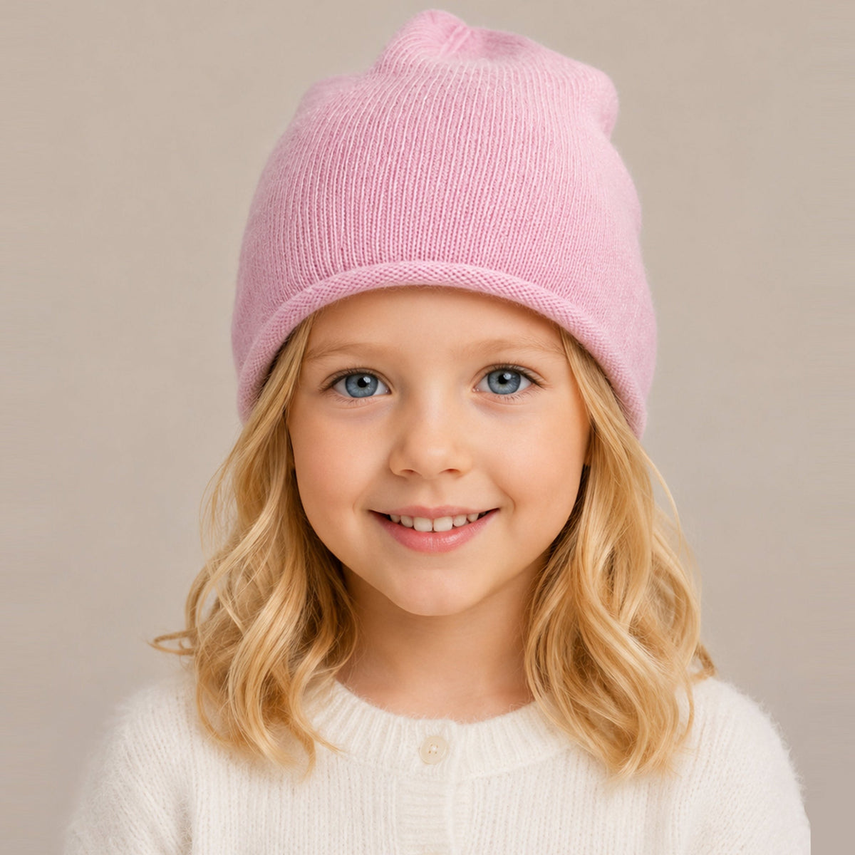 CASHMERE ROLLED CUFF HAT- DUSTY PINK