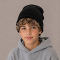 CASHMERE ROLLED CUFF HAT- BLACK