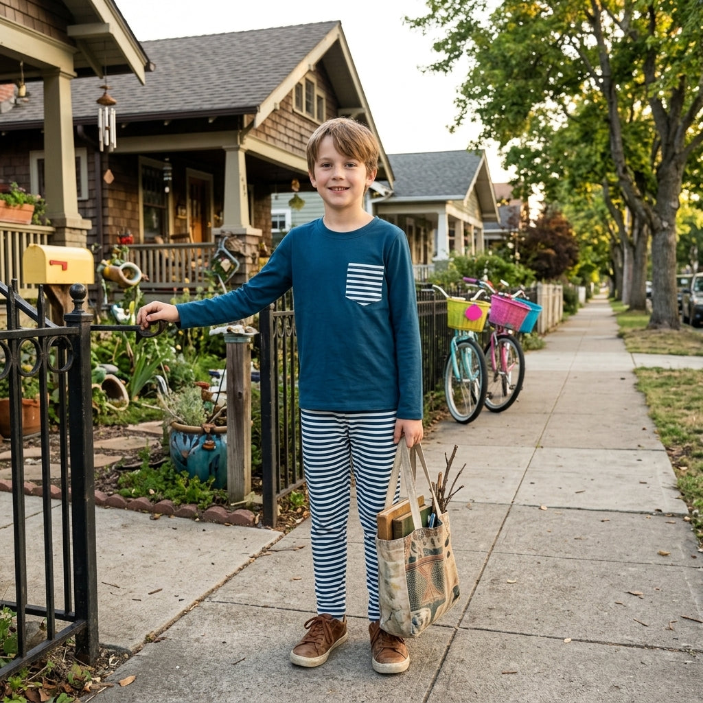 Long sleeves stripe pocket top pants kids boys outfits