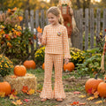Plaid turkey embroidery scallop girls Thanksgiving set