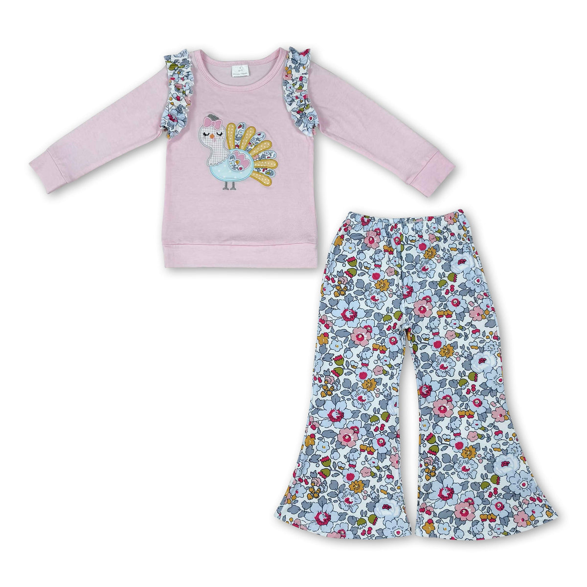 Turkey embroidery floral girls Thanksgiving day outfits