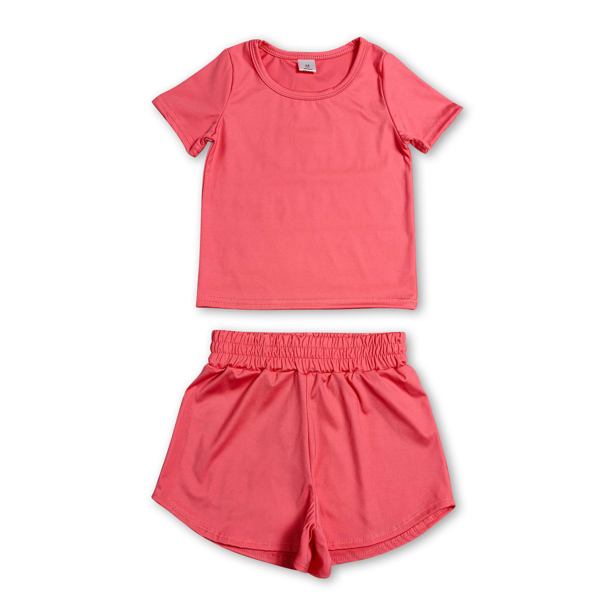 Short sleeves peach top shorts kids girls yoga active set