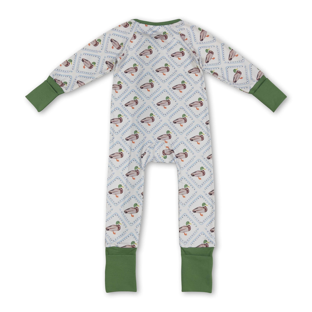 Green long sleeves duck baby kids zipper romper