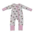 Long sleeves pink stripe duck baby girl zipper romper