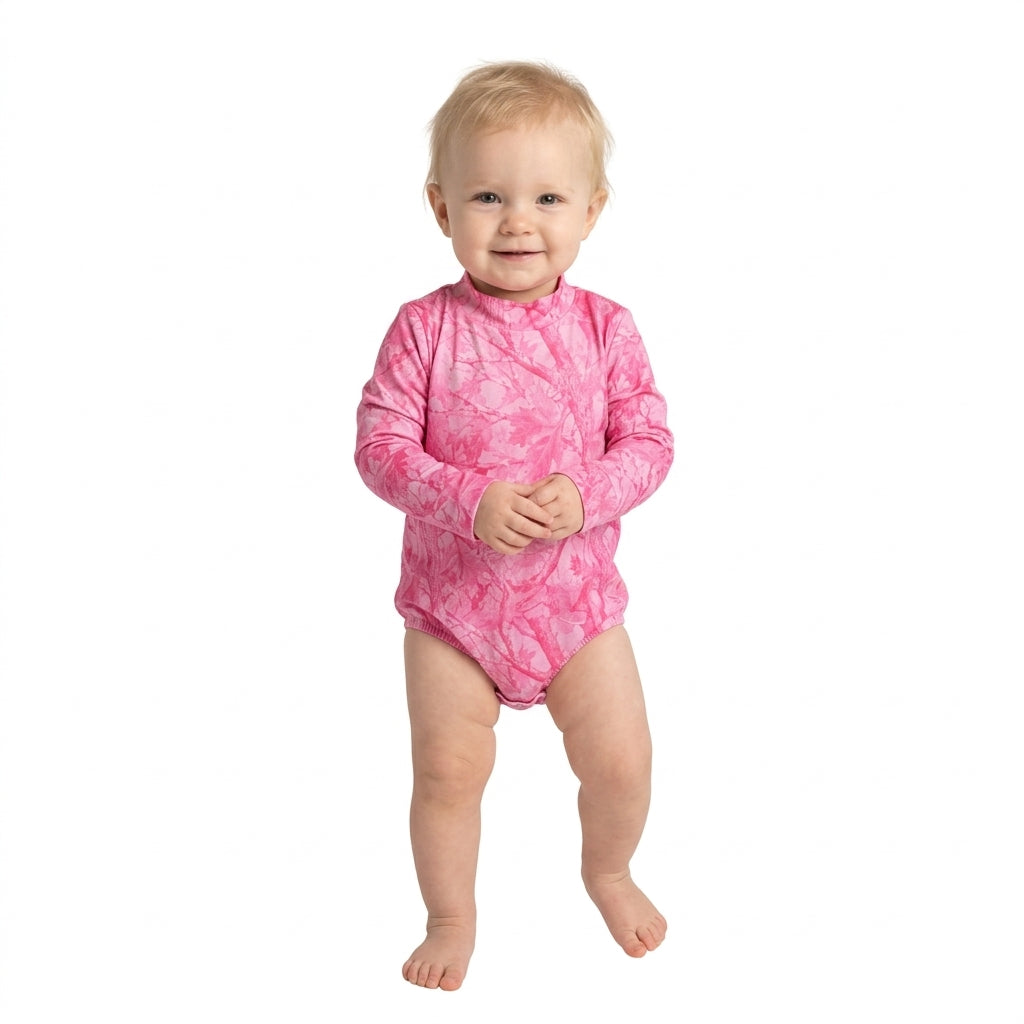 Long sleeves pink leaves camo baby girls romper