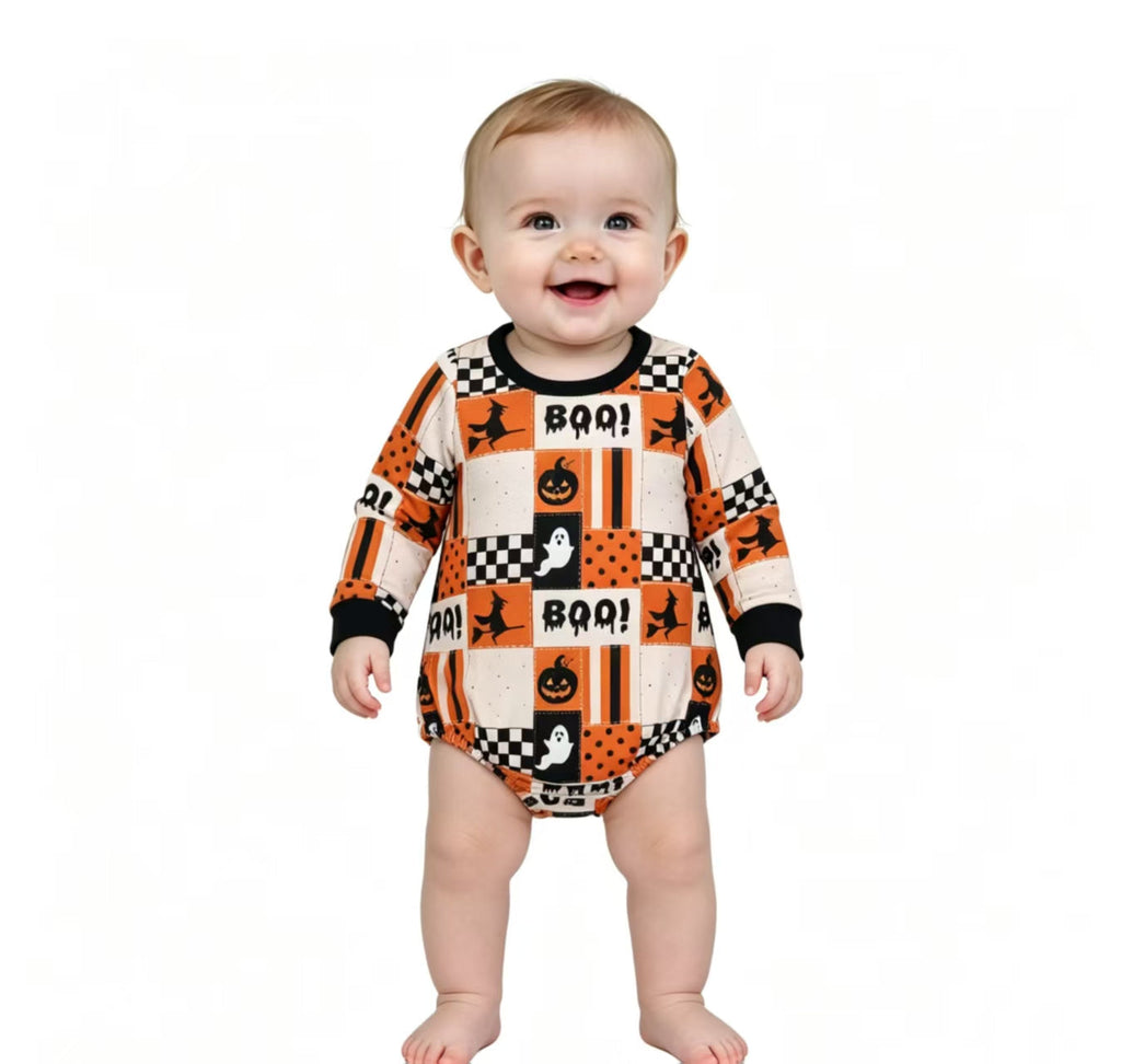 Long sleeves ghost pumpkin boo baby Halloween romper
