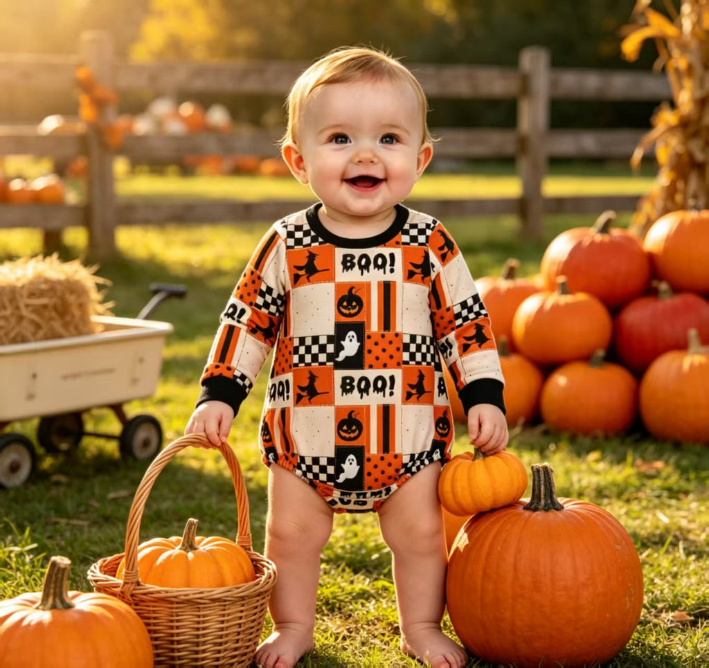 Long sleeves ghost pumpkin boo baby Halloween romper
