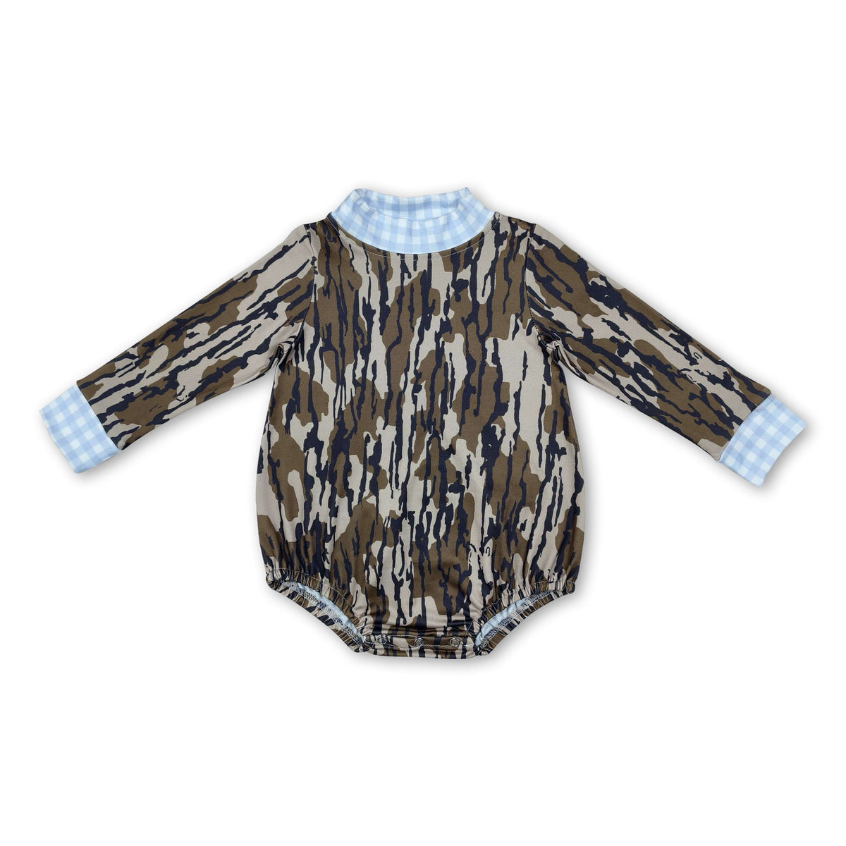 Light blue plaid olive camo long sleeves baby kids romper