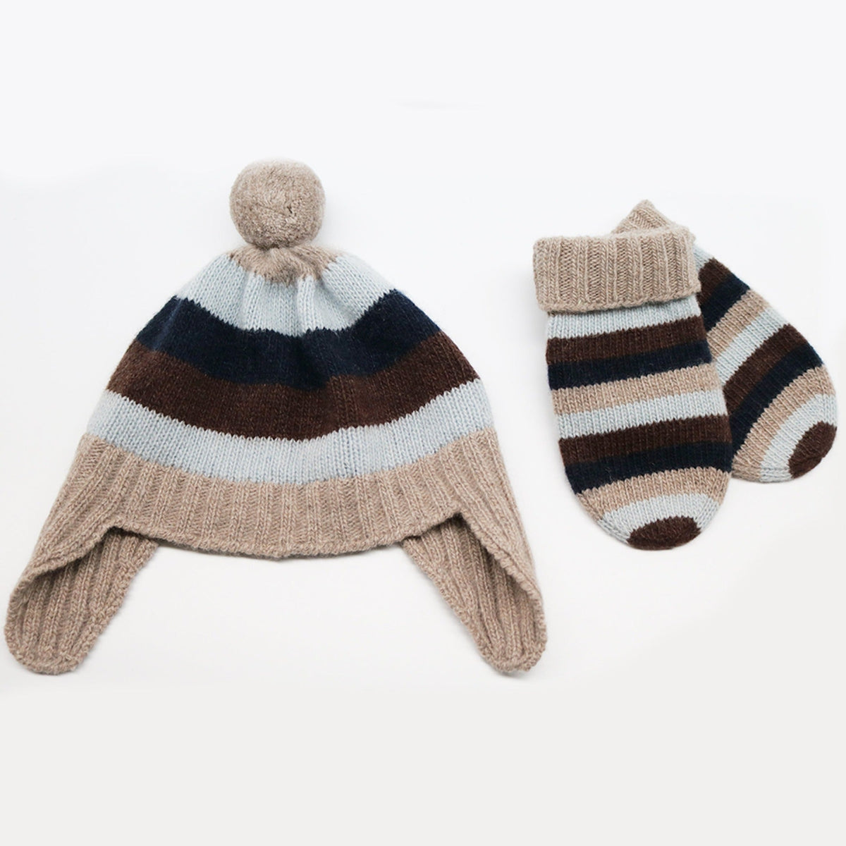 BABY STRIPED EARFLAP WITH POM POM