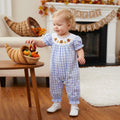 Turkey pumpkin smocked plaid girls Thanksgiving romper