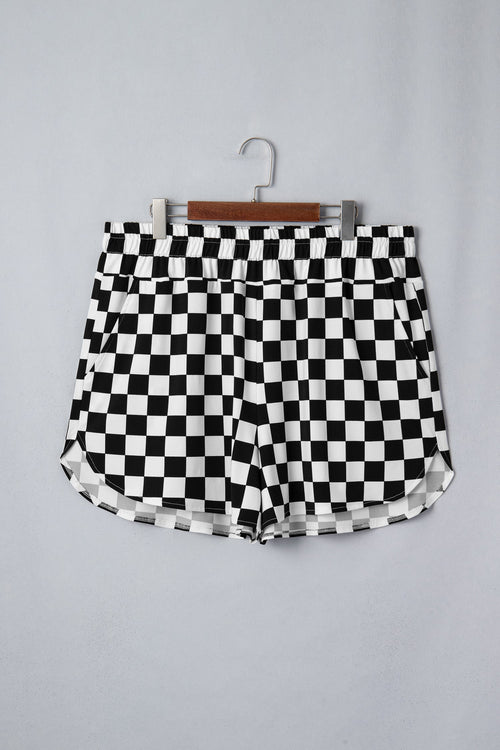 Black Plus Size Checkered Athleisure Shorts
