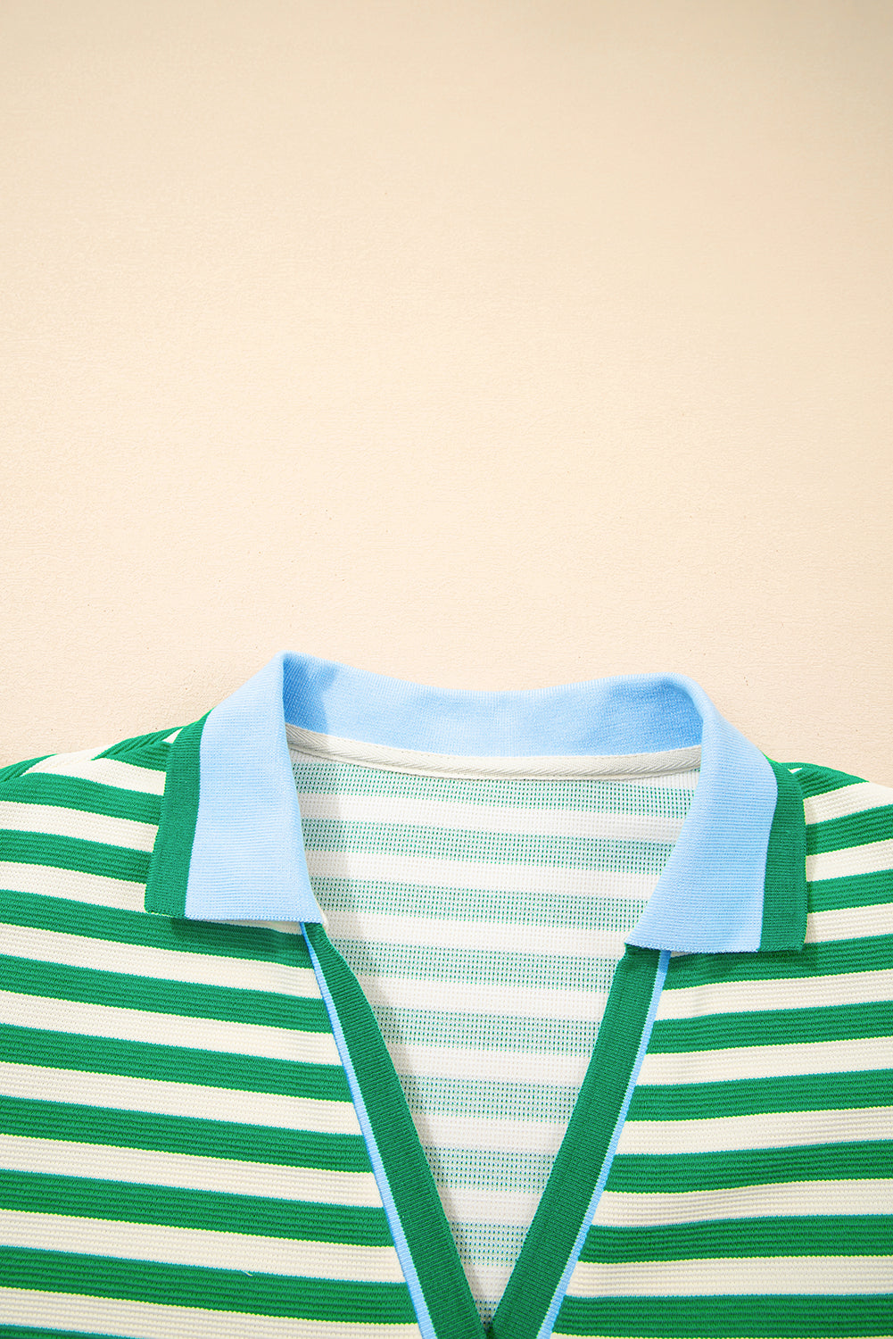 Green Stripe Print Contrast Collar Split Neck Flutter Sleeve Short Dress