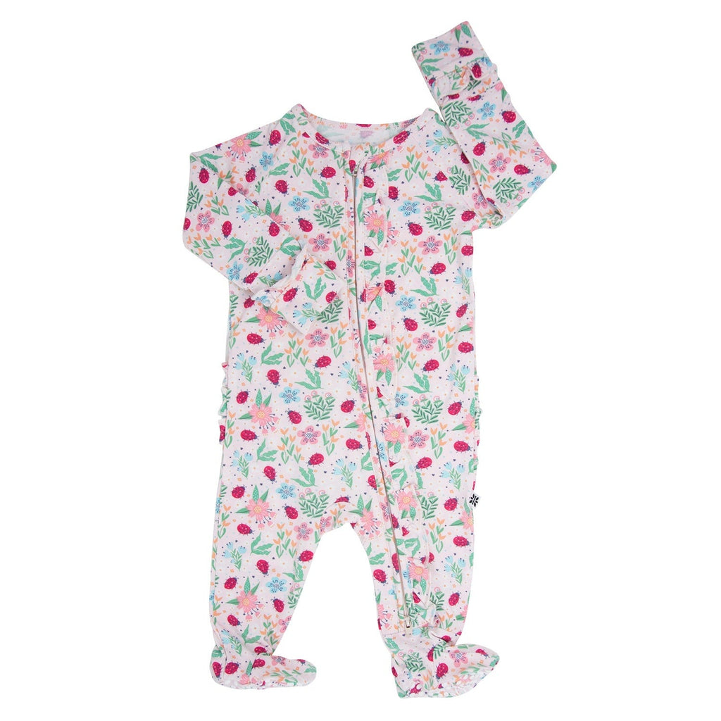 Ladybug Flower Garden Ruffle Baby Footie
