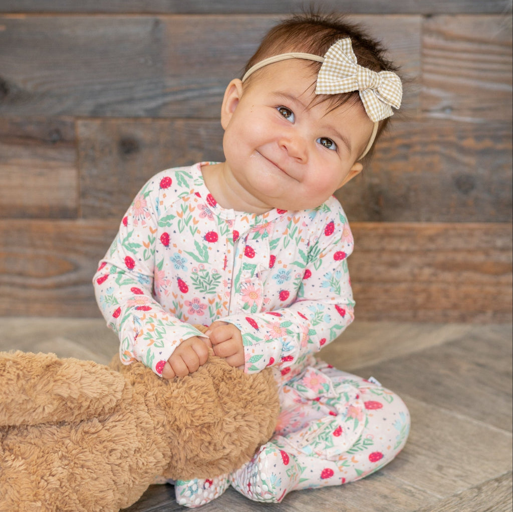 Ladybug Flower Garden Ruffle Baby Footie