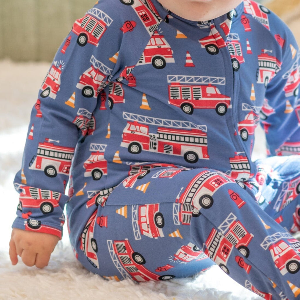 Blue Fire Truck Zipper Footie